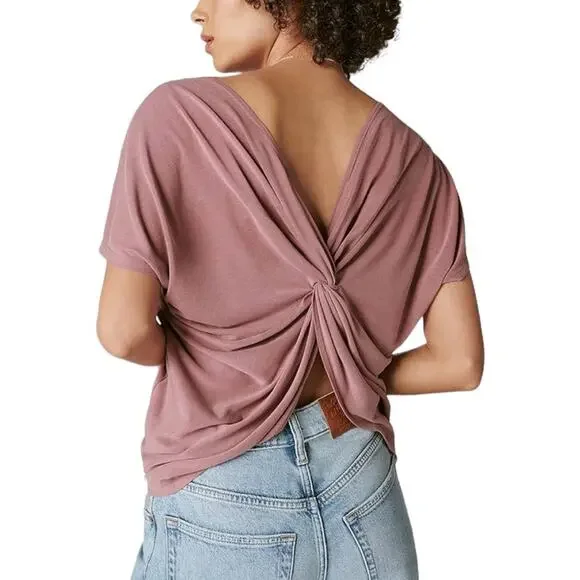 Lucky Brand Sandwash Twist Back Tee Rose Brown Modal Blend NEW Size Small - Picture 3 of 8